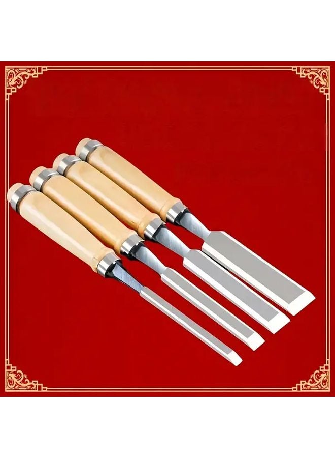 Woodworking Chisel Set 4pcs Wooden Handles Beveled Carving Tools For Sculpture - Image 1
